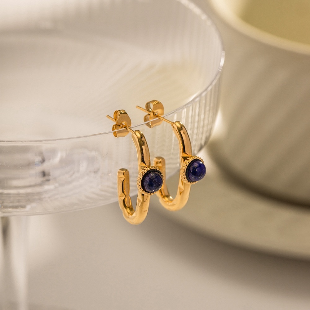 18K Gold Lapis Lazuli Earrings*Gemstone Earrings*Lightweight Earrings*Waterproof
